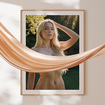 Topless Photo of Beautiful Blonde Woman, Large Breasts, Erotic Photograph Taken Outside, Dorm Poster & Man Cave Decor