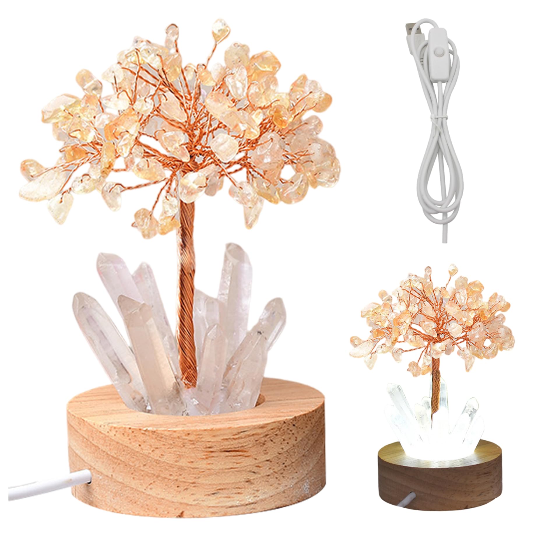 Arbre en cristal naturel Feng Shui Gcroet, veilleuse haut de gamme USB