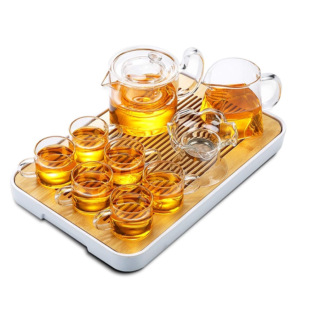DFGHNBVC Ceramic Tea Set, Chinese Tea Tray Drainage Water Storage,Porcelain Teapot Teacups Bamboo Tea Tray With Tea Cup, Tea Table For Home And Office Use,D
