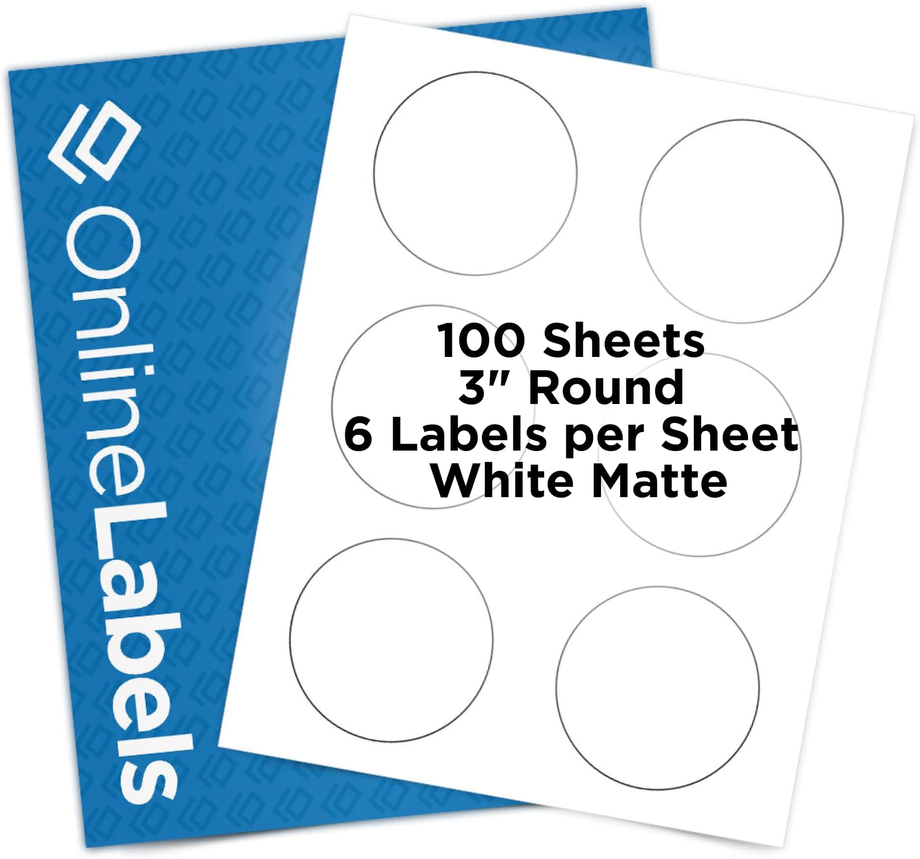 OnlineLabels 3" Round Labels – Removable Adhesive, White Matte – Great for Jar Lids, Product Labels, & More – for Inkjet & Laser Printers –Pack of 600, 100 Sheets OL2279WX