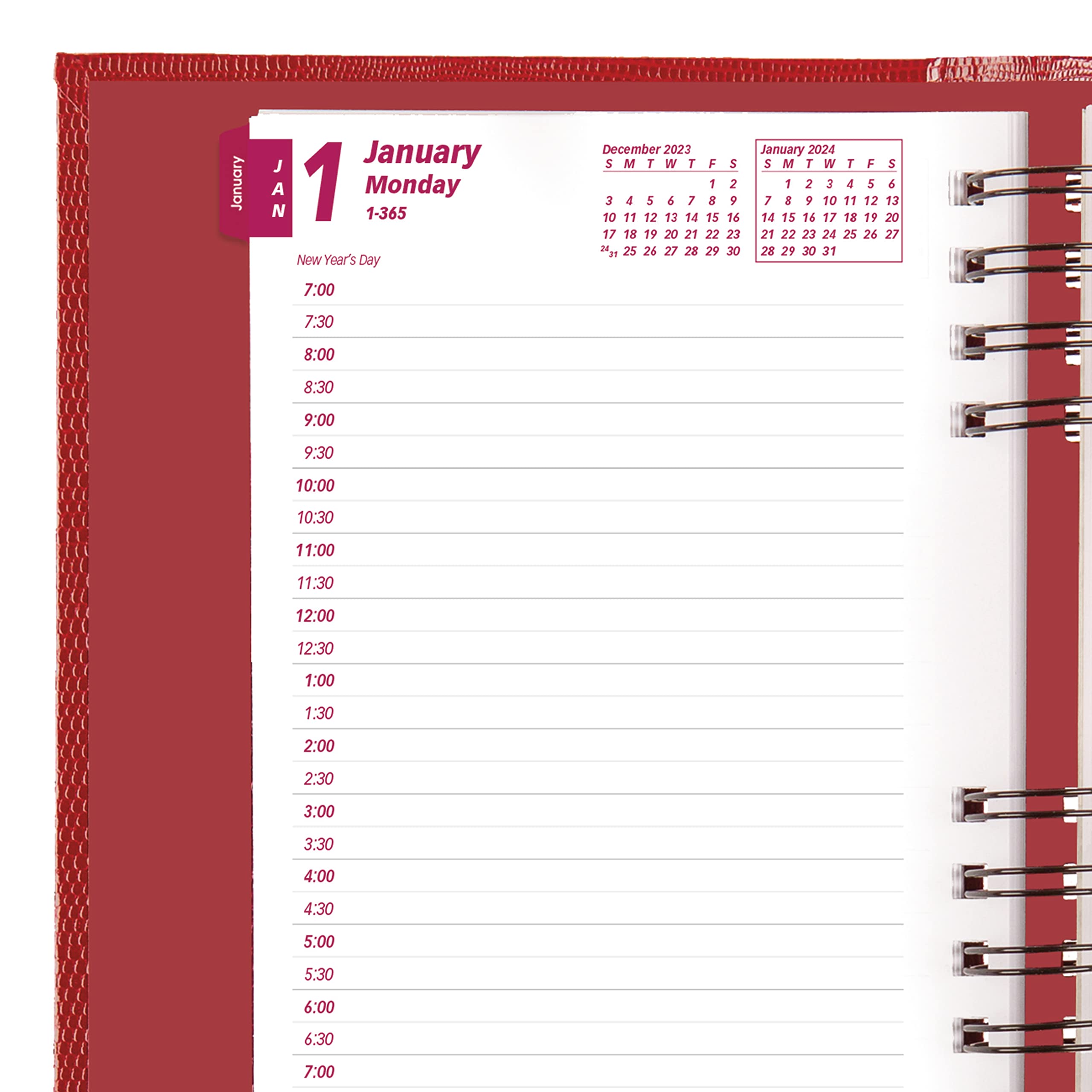 Brownline2024 CoilPro Daily/Monthly Planner, Appointment Book, 12 Months, January to December, Twin-Wire Binding, 8" x 5", Bright Red (CB634C.RED-24)