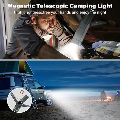 Miniatura 5 de Luz telescópica para campamento, linterna de campamento recargable de 10500 mAh con bolsa de almacenamiento, lámpara magnética regulable, luz de