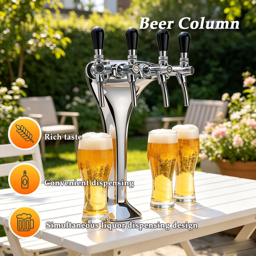 Torre de Cerveza de latón Cromado Columna Dispensadora de 4 grifos
