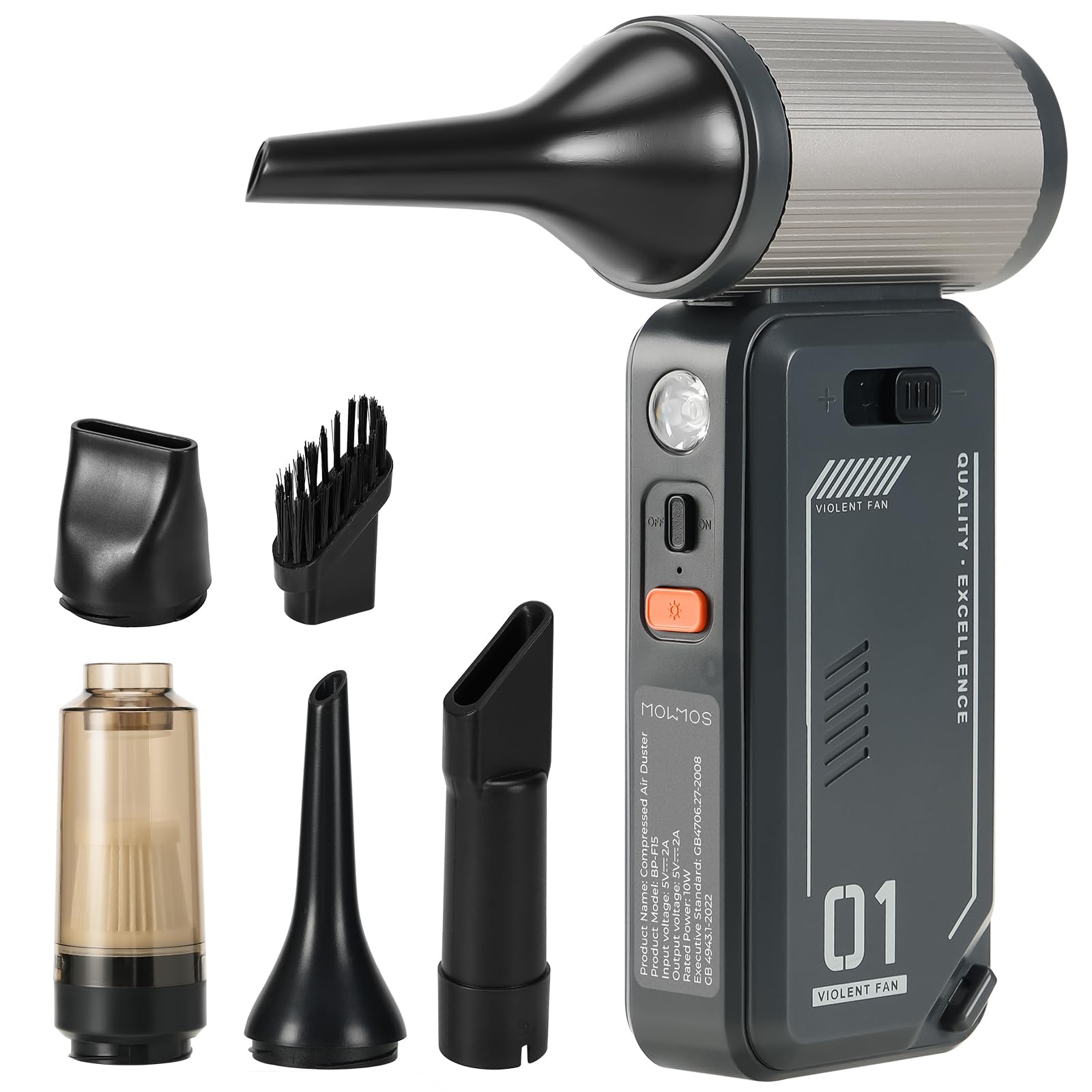 Compressed Air Duster - 130000RPM Rechargeable Electric Cordless Blower, Built-in Cable Power Bank, Vacuum Cleaner with Stepless Speed for Computer Keyboard, Car, Home and Outdoor - Black-picture-49