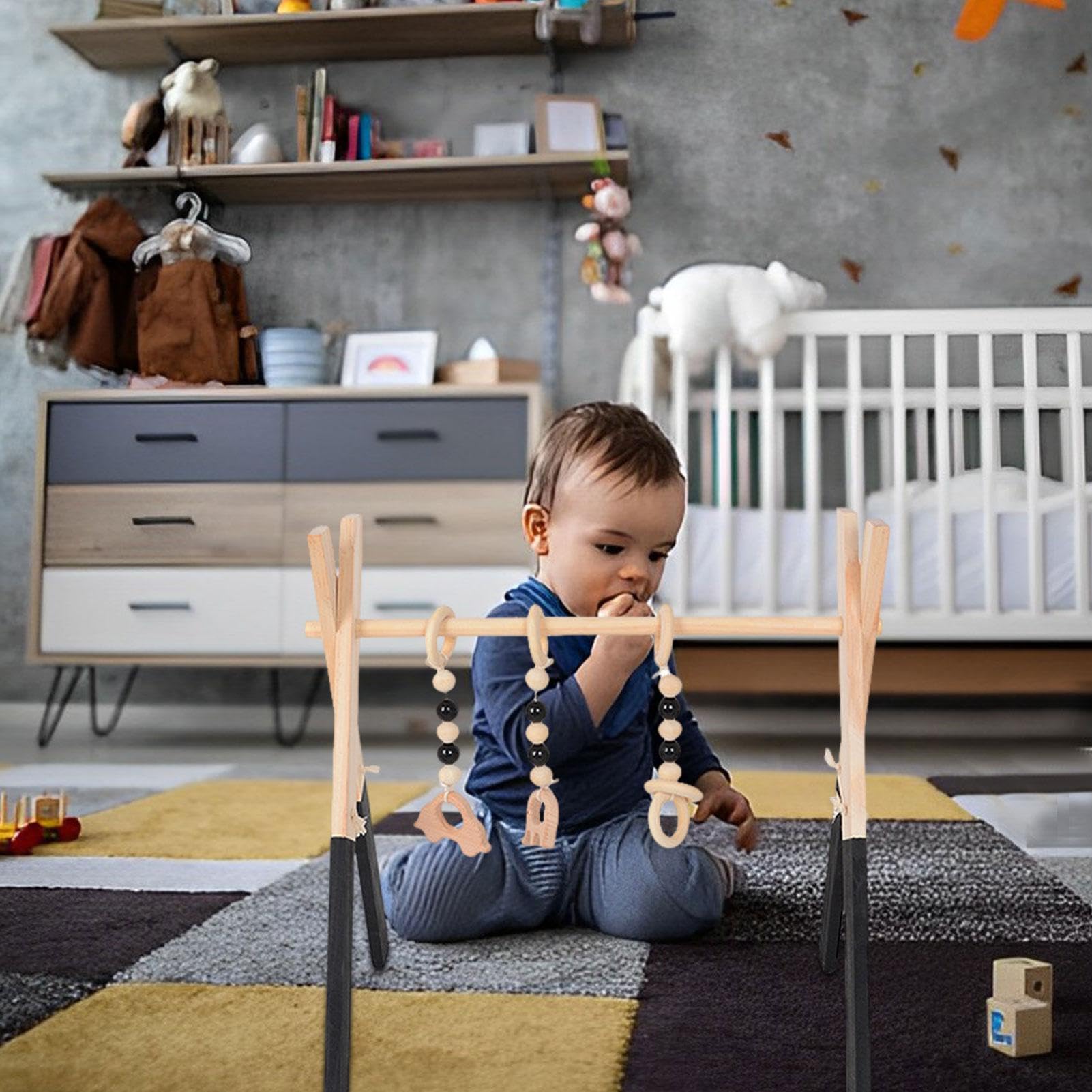 Portique deveil, Gymnase pour Bébé, Gymnase d’activités pour Tout-petits | Gymnase pour tout-petits avec cadre en bois sans odeur | Portique D'Activités pour Bébé, Pliable Équipement Jeu