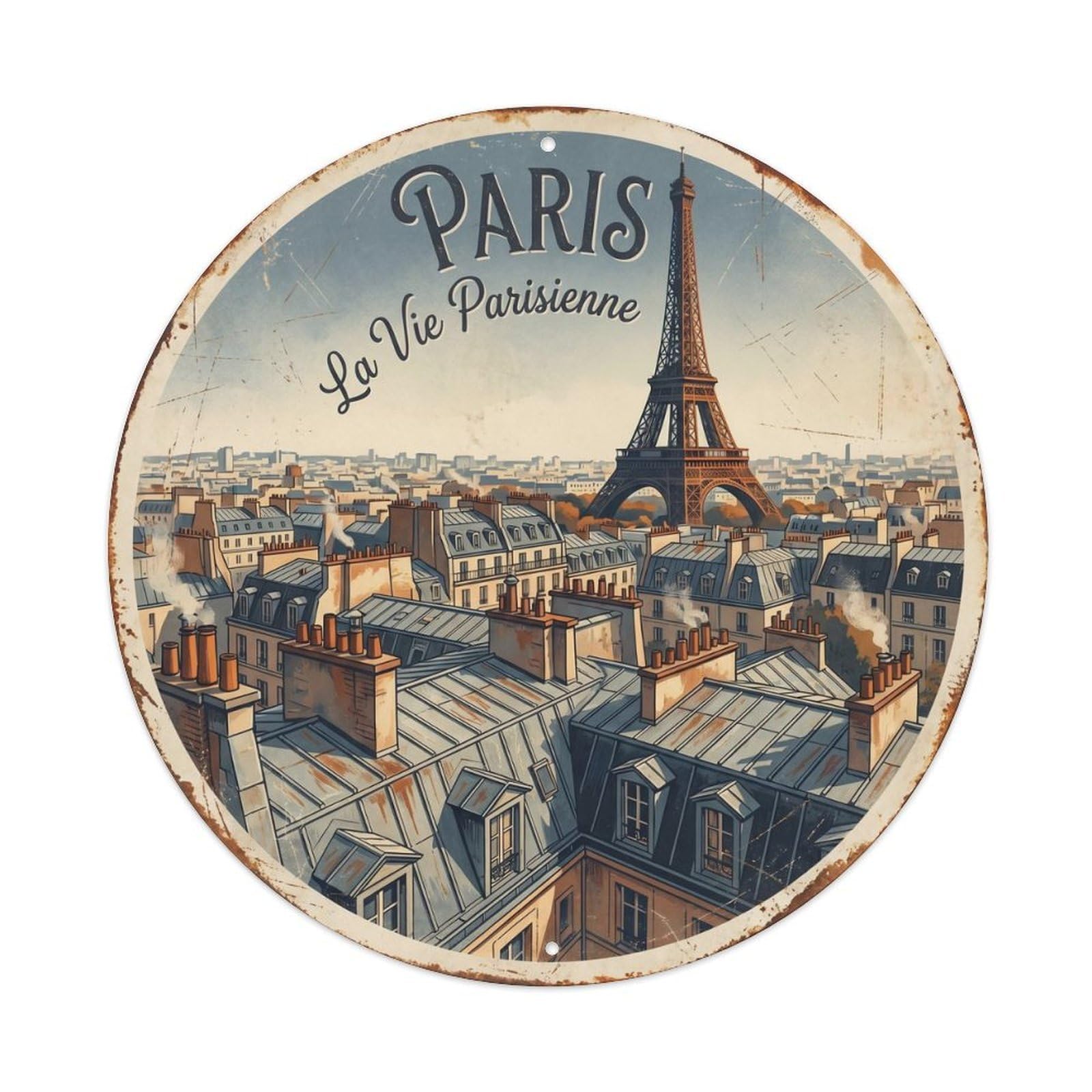 Vintage Travel Parisian Rooftop Panorama Metal Tin Sign Plaque