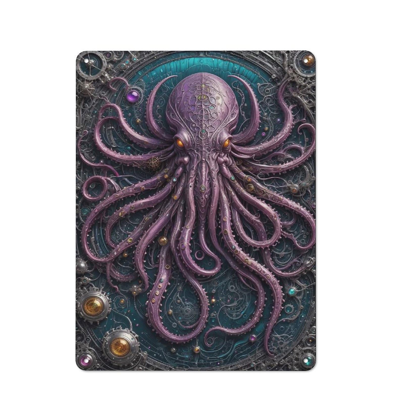 Rustic Vintage Metal Sign 40x30cm Featuring Steampunk Cthulhu, Home Bar Decor for Cafe, Pub, Workshop Or Home Bar