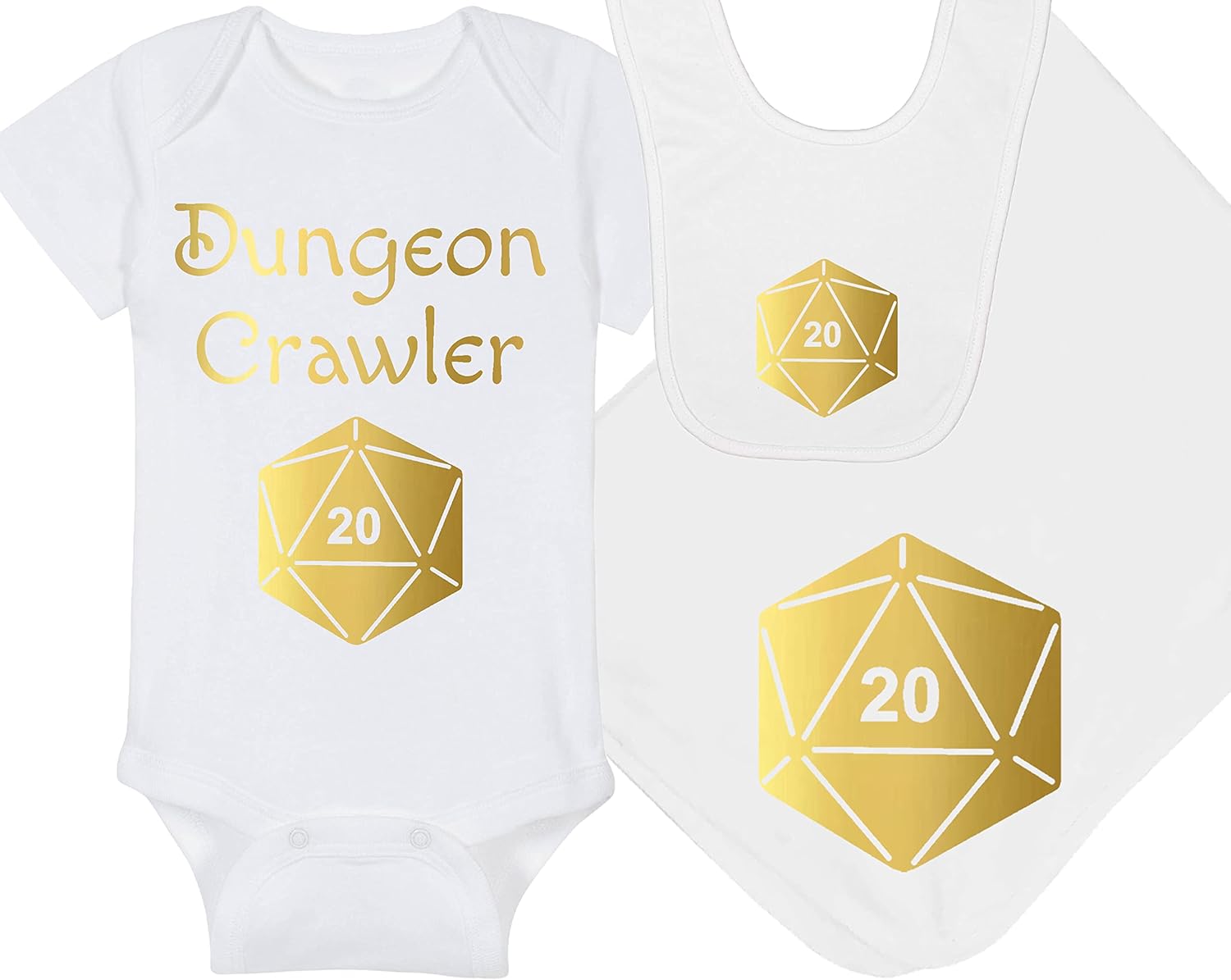 Dungeon Crawler with Dice - Gaming Baby Onesie - Hat - Blanket - Bib Package Combinations
