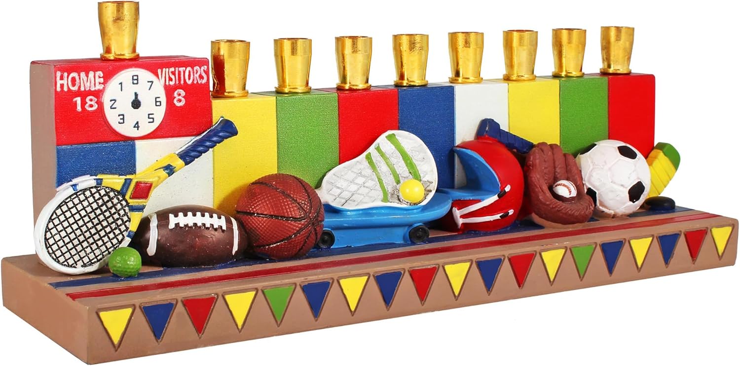 Hanukkah Sports Menorah for Kids Polyresin Chanukah Candles Menorah for Children 3D Sculptured Boys & Girls Ball Games Hanukkiah Baseball Hanukkiah Basketball Chanukiah Football Minorah