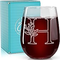 Vista 11 de On The Rox Drinks Regalos con monograma para mujeres y hombres – Letra A-Z inicial grabada monograma sin tallo, copa de vino – Regalos de vino