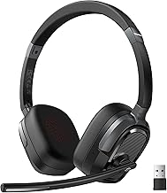 TECKNET 6.0 Bluetooth Headset, Wireless Headset with Microphone for Work, USB Headset with Microphone, 50H Playtime & Mute, On-Ear Headphones for Office/Call Center/Truck/Home