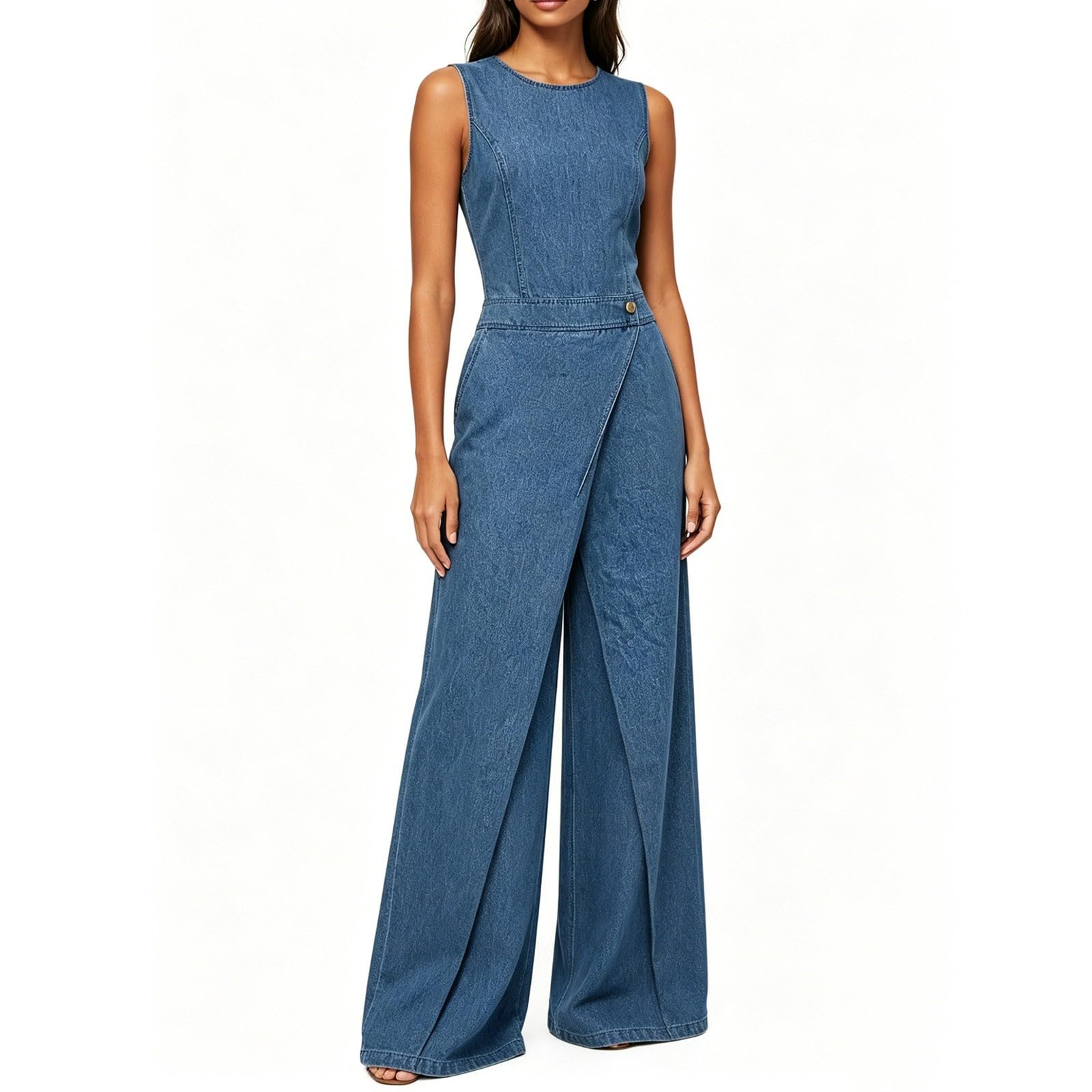 Mono de mezclilla para mujer estilo overol casual de una pieza con bolsillos 7