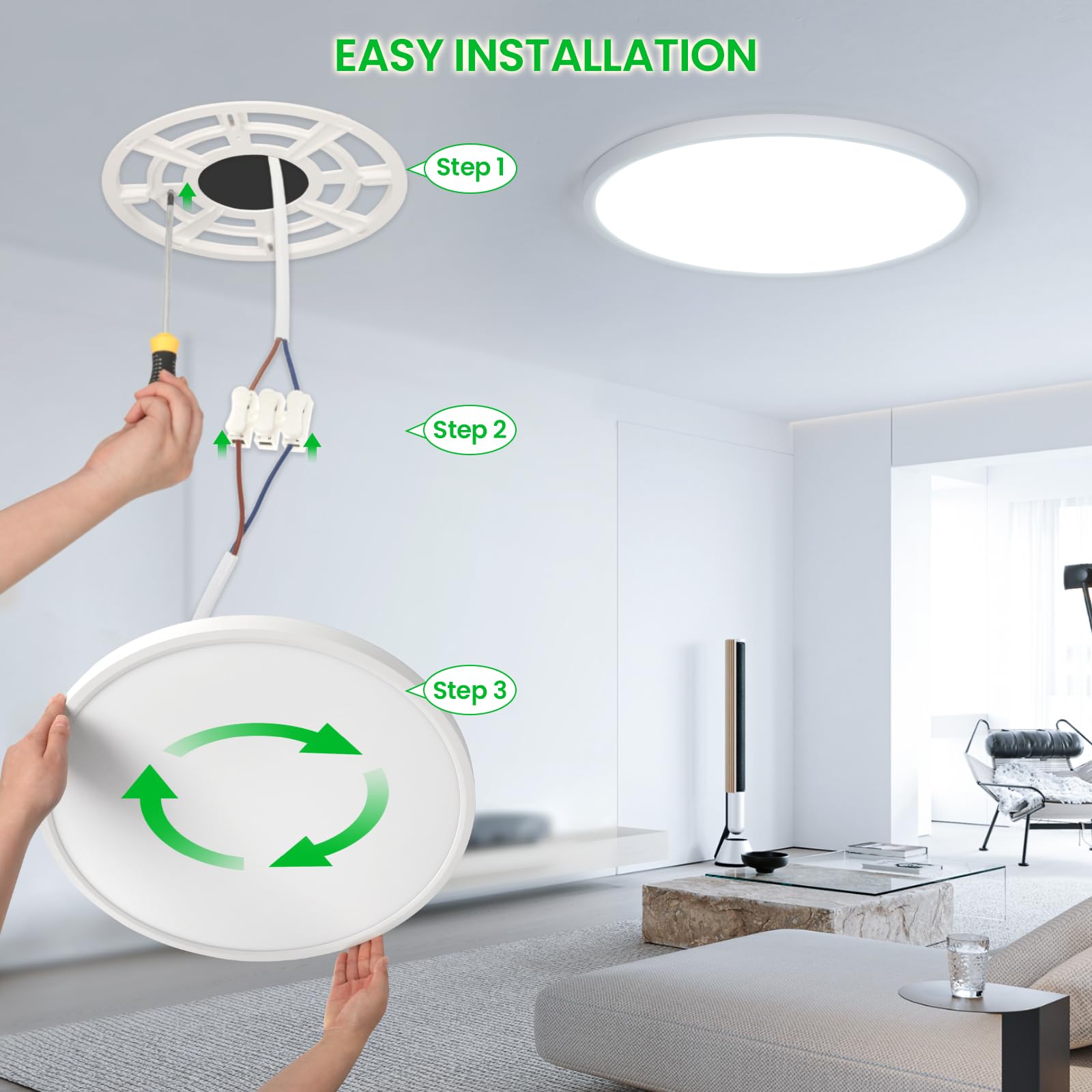 OTREN LED Deckenleuchte 52W, 50cm Rund, 5200LM Flach, 6500K Kaltweiß, IP44 Spritzwassergeschützt, Weiß, Moderne Deckenlampe für Wohnzimmer,Schlafzimmer,Küche& Badezimmer