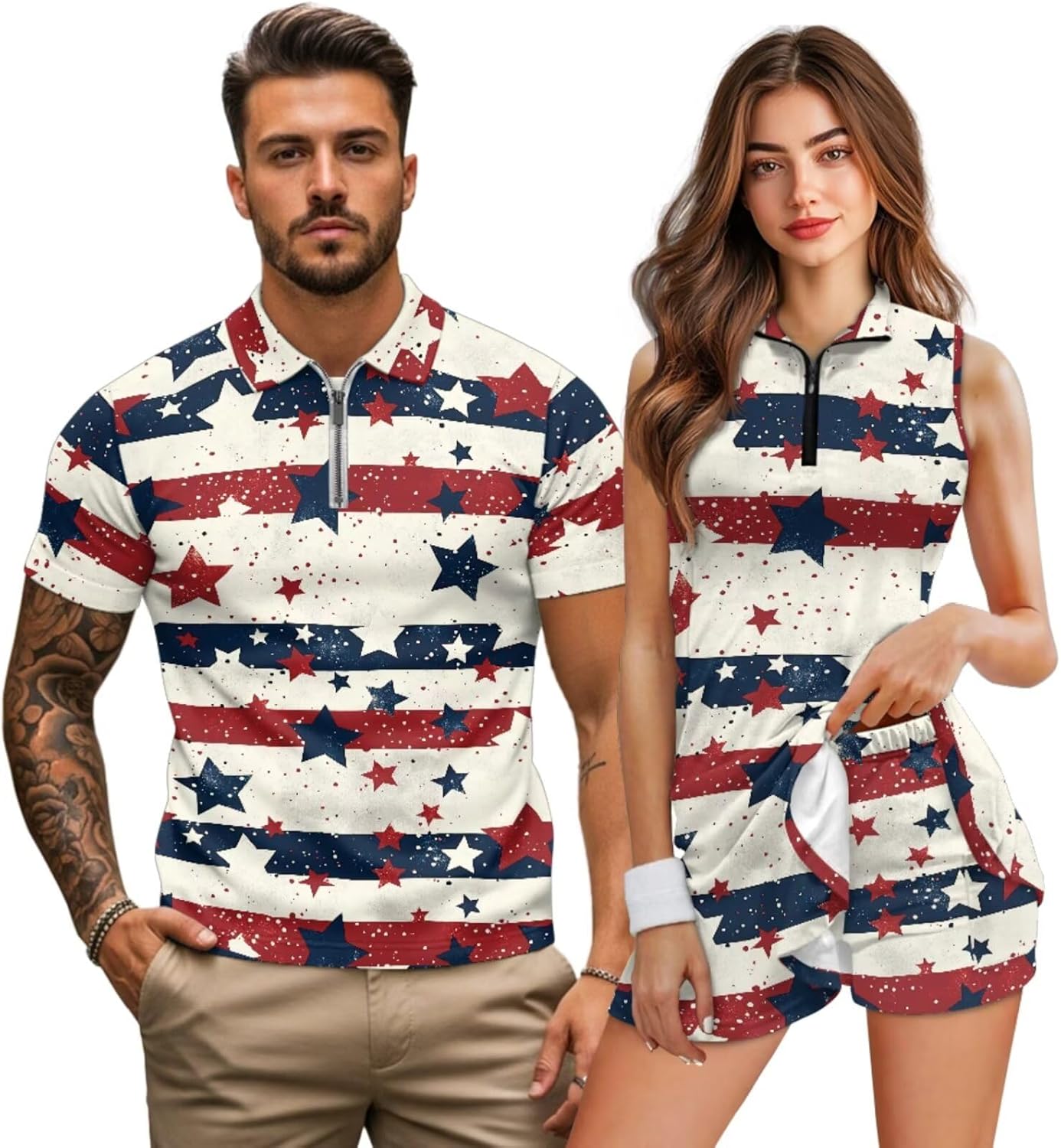 COEQINE Couples Golf Shirts Matching for Women Dress with Shorts or Shirts for Men 1/4 Zip for Sport Tennis Pickleball