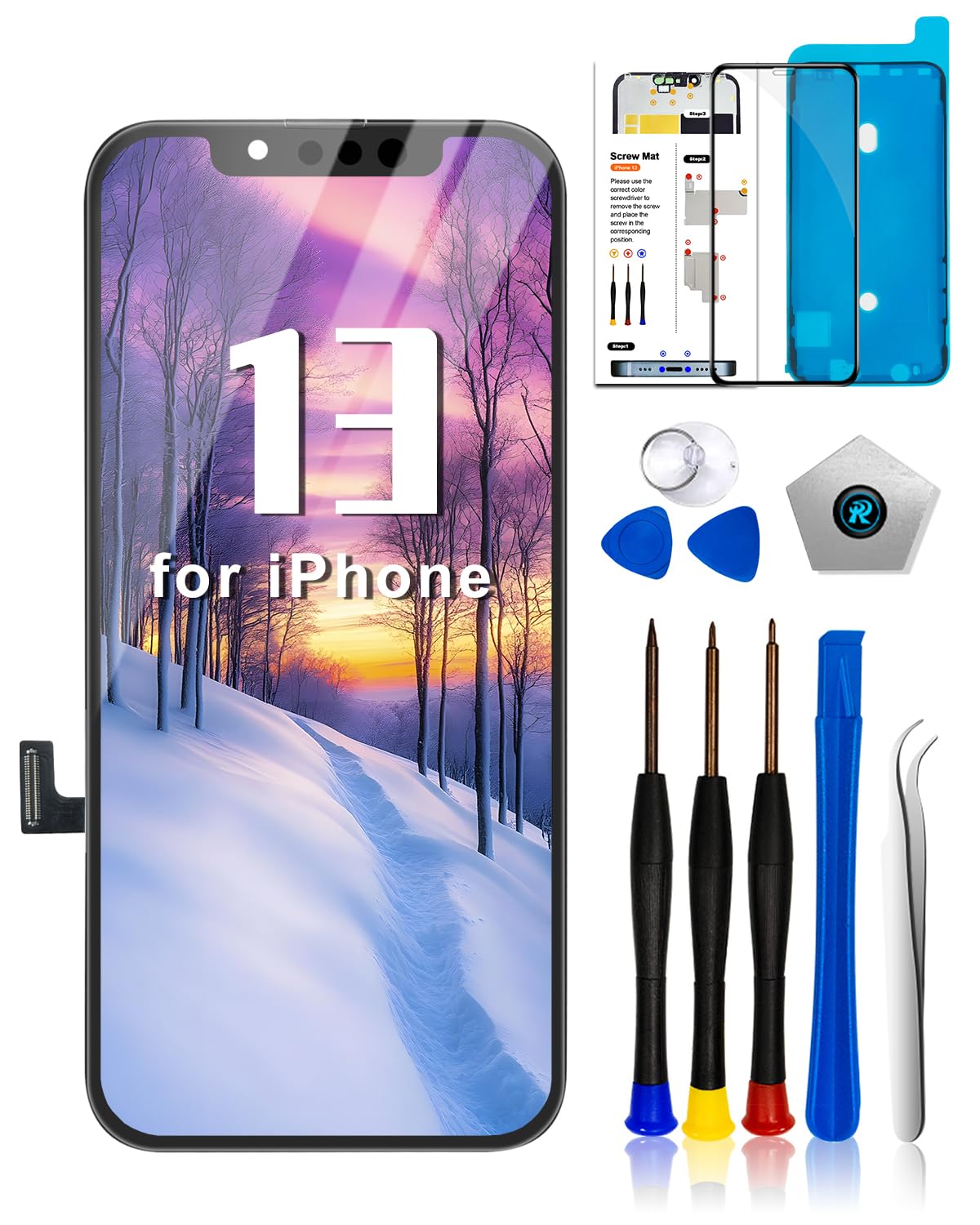 Écran iPhone 13 6.1" LCD Remplacement avec Kit Réparation A2482 A2631 A2634 A2635 A2633