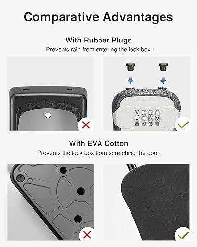 Miniatura 5 de Puroma Caja de seguridad, caja de bloqueo de llave de montaje en pared y caja de seguridad portátil con código reiniciable, caja de seguridad para