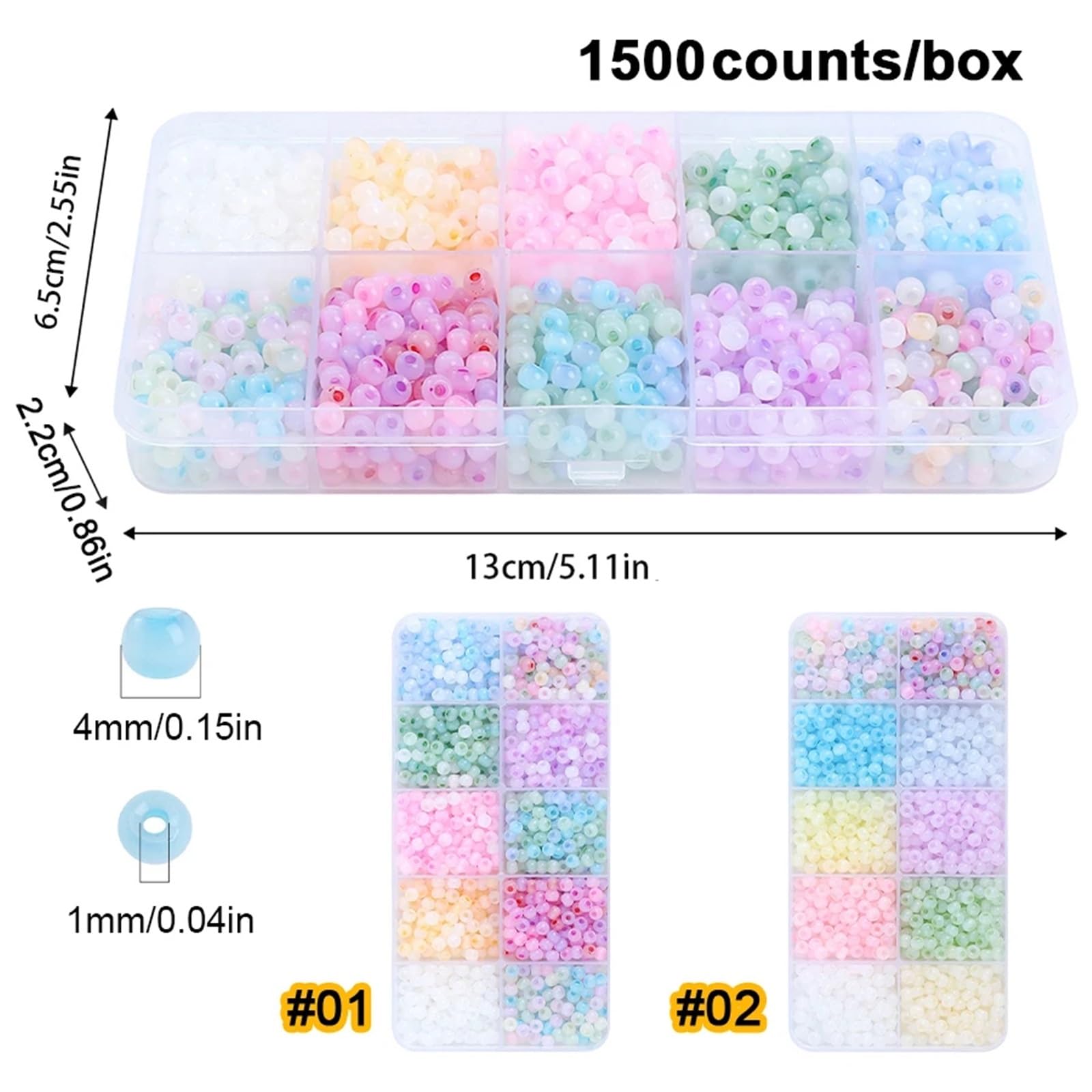 Cuentas de cristal esmerilado, 4 cajas de 4 mm, cuentas espaciadoras de vidrio para hacer joyas, regalo de cumpleaños, manualidades para juego (estilo 1)