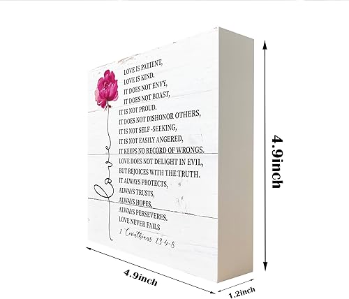 Miniatura 2 de Letreros de madera cristiana, versículo bíblico 1 Corintios 134-8, letreros de madera para decoración de caja, decoración para el hogar, decoración