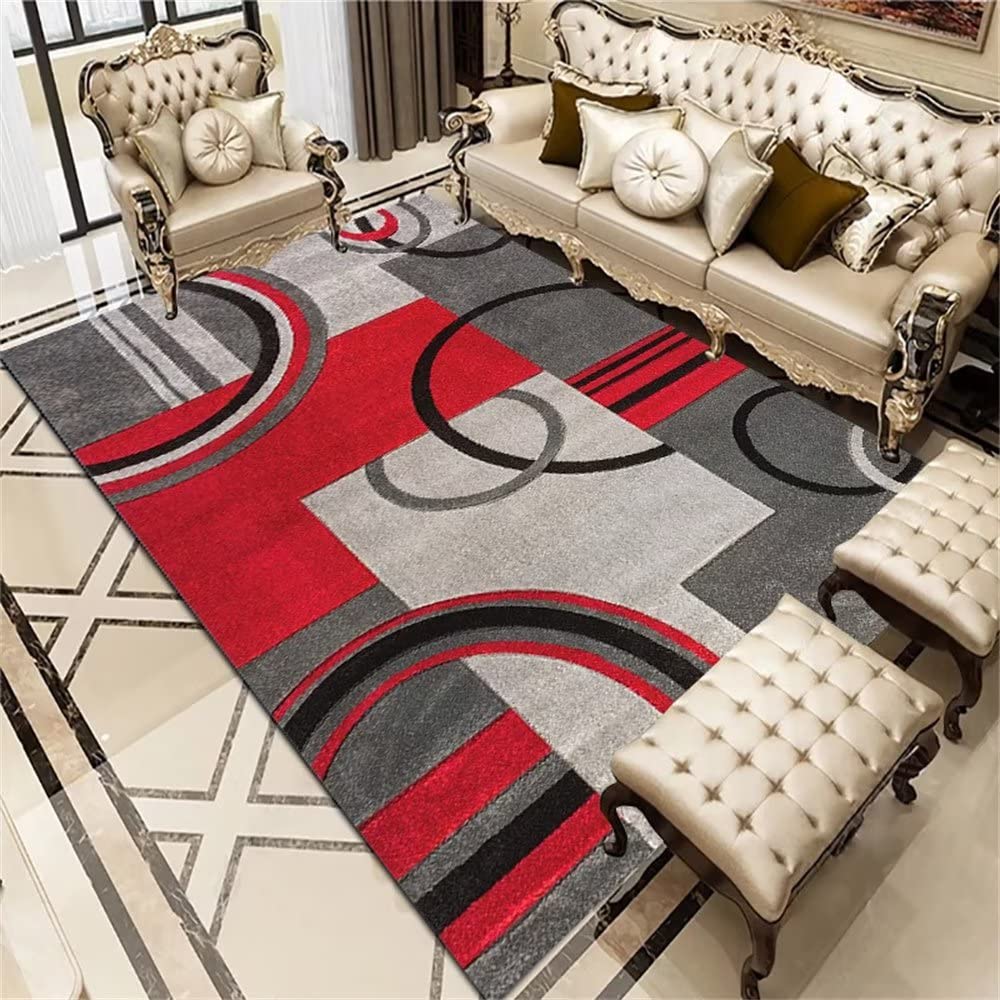 Tapis décontracté gris rouge 170X240CM tapis de chambre adulte deco bureau géométrique