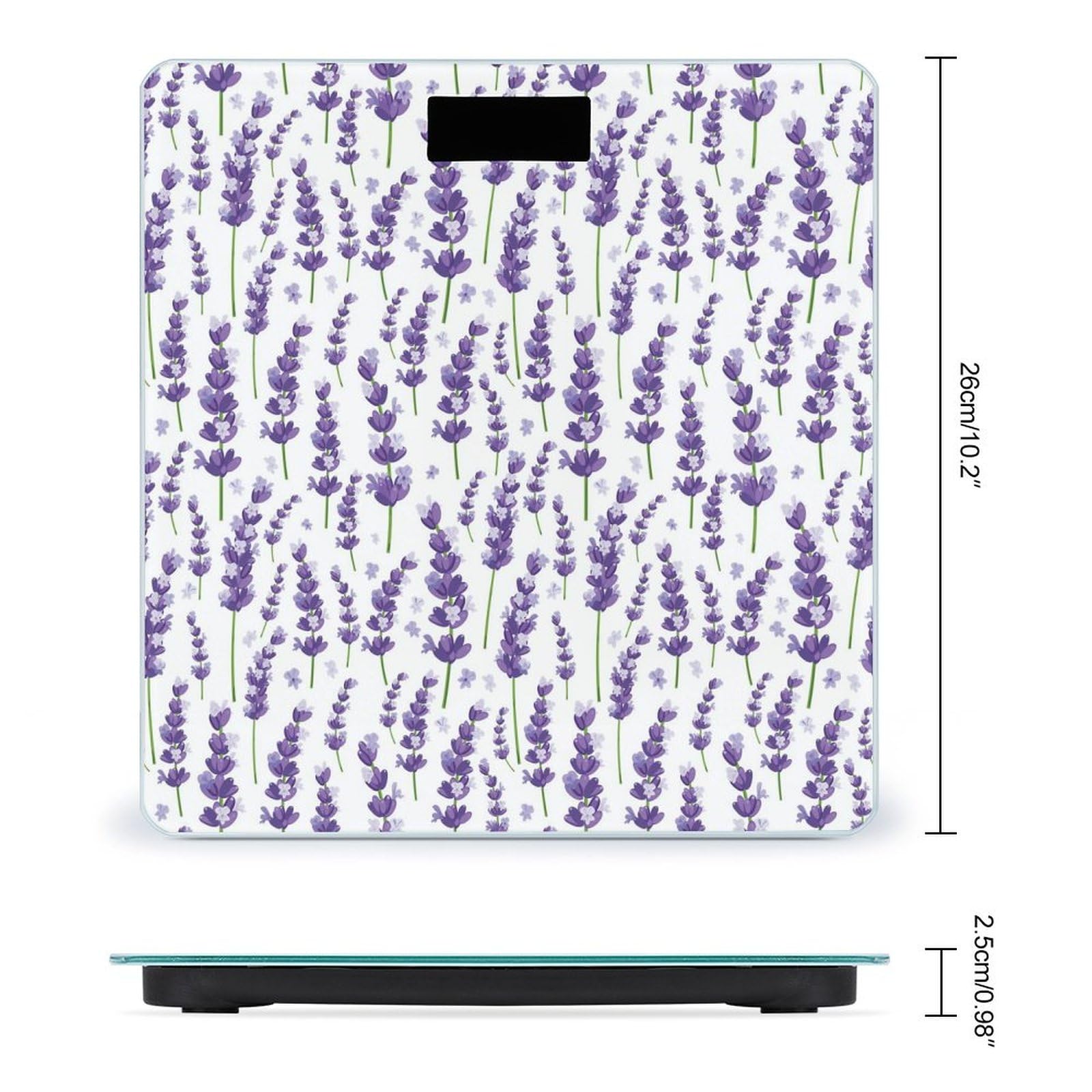 Lavender Flowers Purple Digital Scales for Body Weight - Bright LCD Display Digital Weight Scales Bathroom with Automatic Power On/Off - Sturdy Tempered Glass Surface