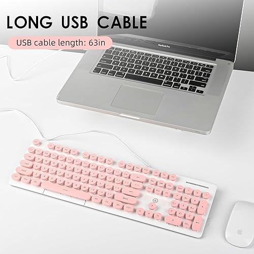 Miniatura 3 de Teclado de membrana silenciosa con cable, tamaño completo, máquina de escribir retro punk de 104 teclas, retroiluminación LED blanca, teclado USB