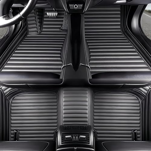 Miniatura 10 de Tapetes de cuero personalizados impermeables para automóvil, sedán, SUV, automóvil deportivo, negro, beige, para hombre y mujer (línea negra azul)