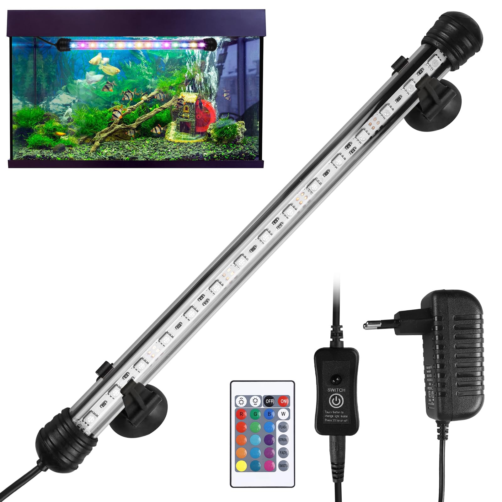 Aquarium Beleuchtung 28cm, Aquarium Licht mit Fernbedienung Einstellbare Farbe, IP68 Völlig Wasserdicht Aquarium Licht, Aquarium LED Beleuchtung Geeignet für Aquarienpflanzen und Fische