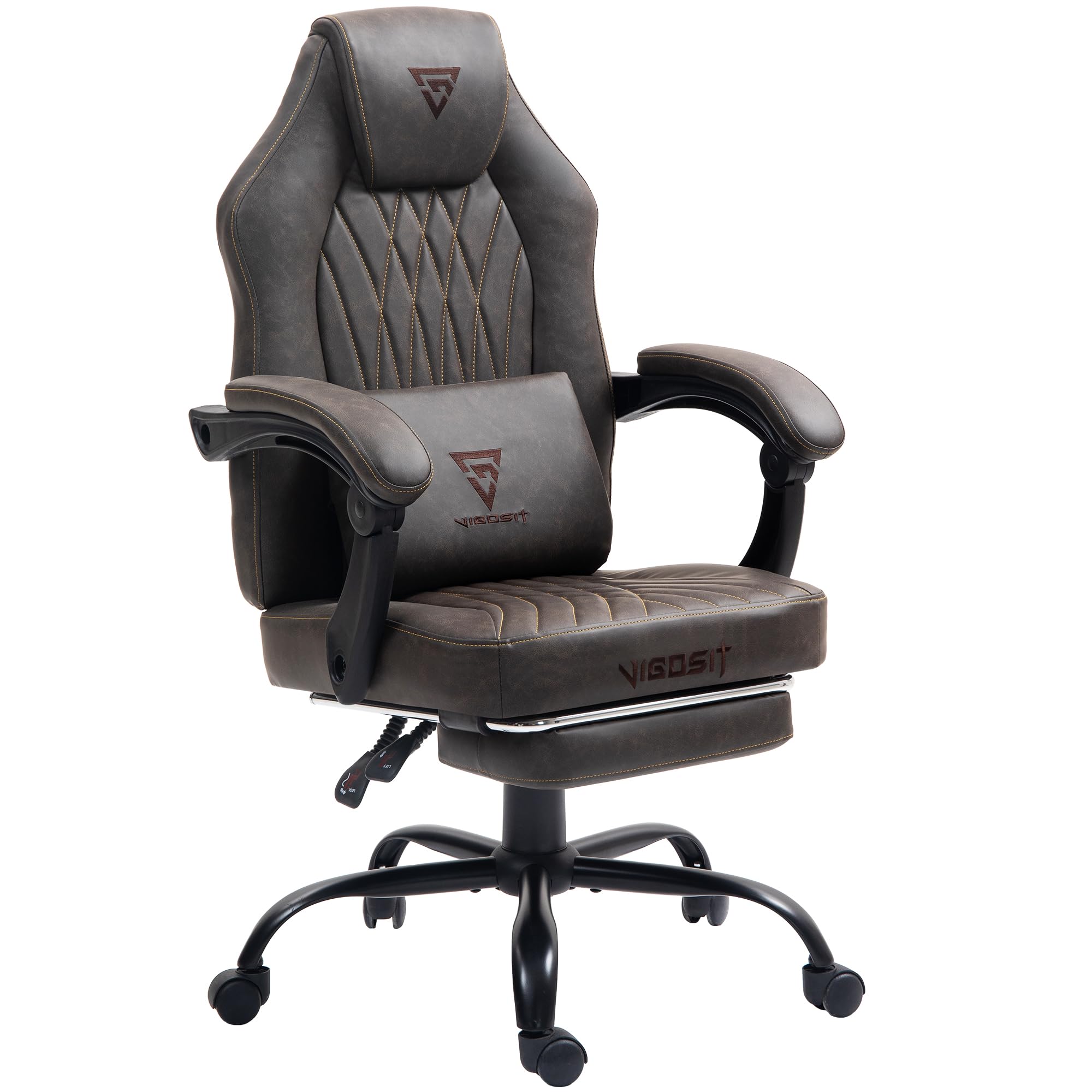 Gaming Chair with Vintage Leather, Ergonomic Gaming Chairs for Adults with Massage Lumbar Support and Footrest, High Back Adjustable Comfortable Gaming Home Office Computer Chair (Brown)