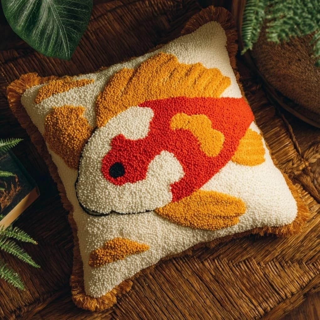 AxiangziK Latch Hook DIY Pillow Kit,Koi Cushion Cover 43X43Cm