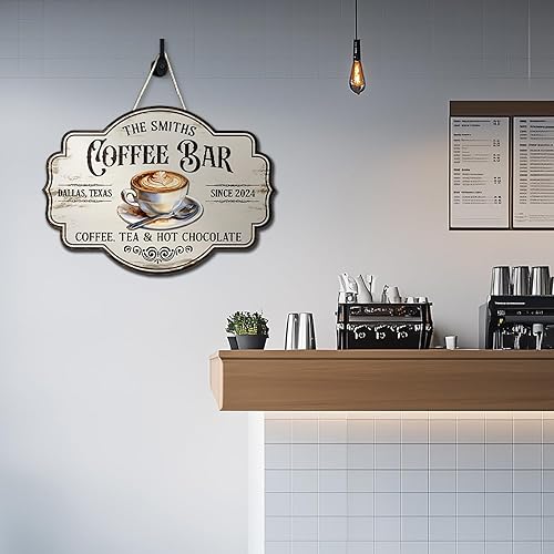 Miniatura 6 de THUYPT - Letrero de café personalizado, placa de madera para colgar en la pared, decoración de cafetería, estación de café, bar, letrero de pared