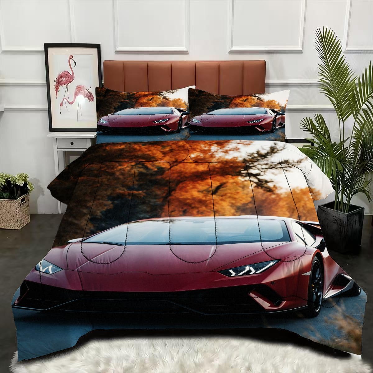 Couette 240 x 260 cm voiture de sport imprimé 3D haute définition
