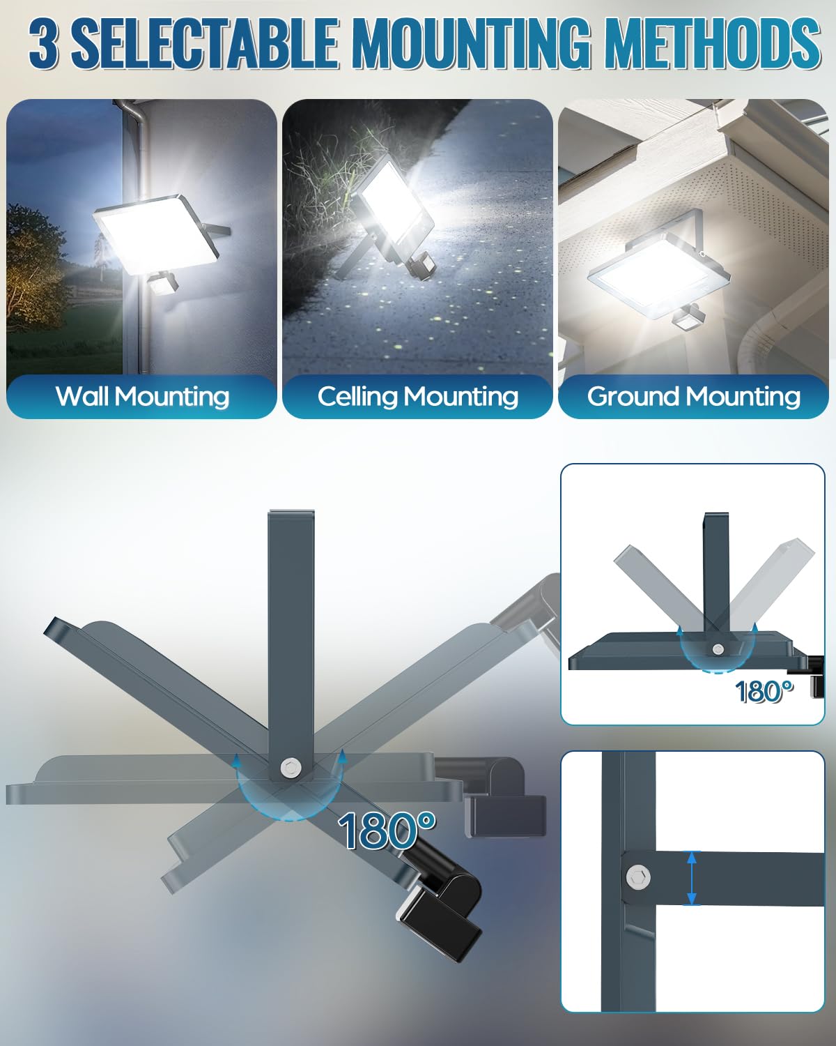 Faro LED Esterno con Sensore Movimento 50W 5000LM - IP66 6500K Faro a Faretto LED da Esterno con Sensore di Movimento per Giardino Patio (2 Pezzi)