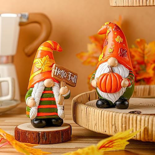 2 piezas de decoración de gnomos de otoño, mini gnomos de otoño, rayas, decoración de otoño para cosecha, día de Acción de Gracias, hogar, oficina,
