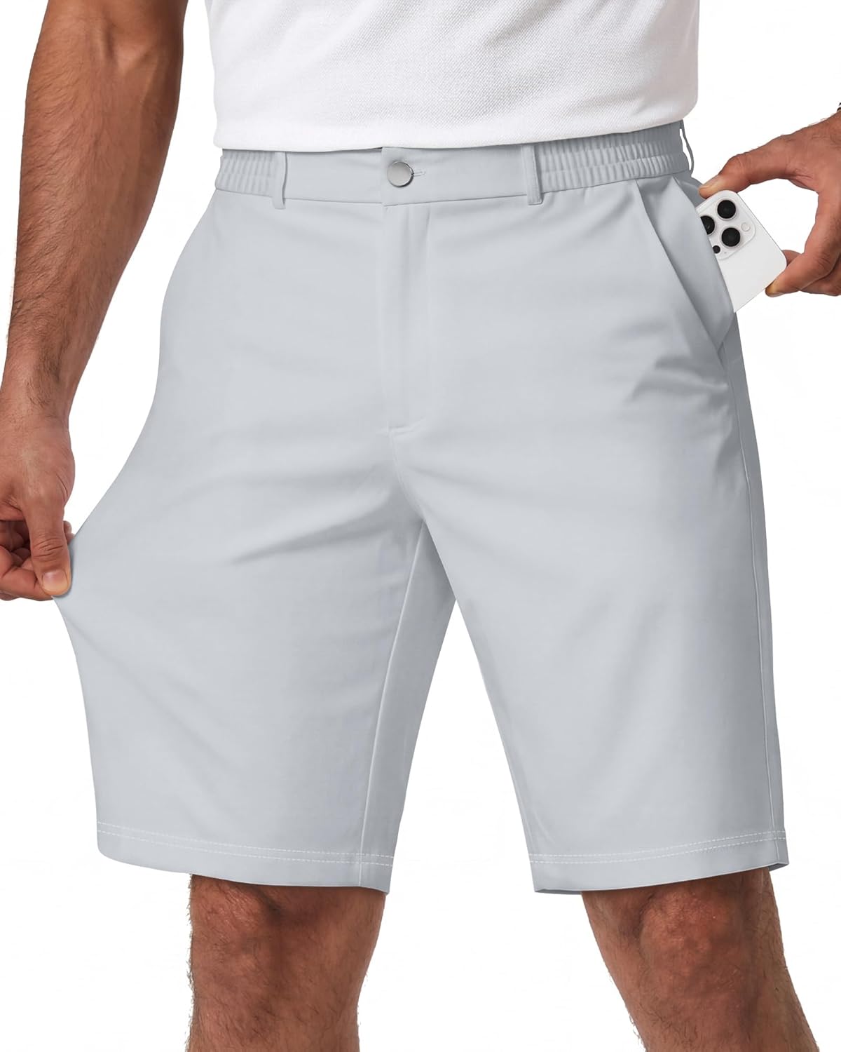 Wulcea Men's Golf Shorts 9" Chino Stretch Fabric Elastic Waist Quick Dry Water Resistant Casual Dress Work with Phone Pocket