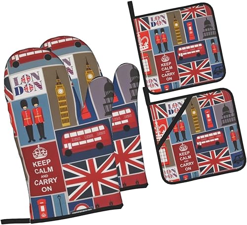 Miniatura 2 de England Symbols - Juego de manoplas de horno y soportes para ollas, duraderos, impermeables, aislados y fáciles de limpiar para cocina