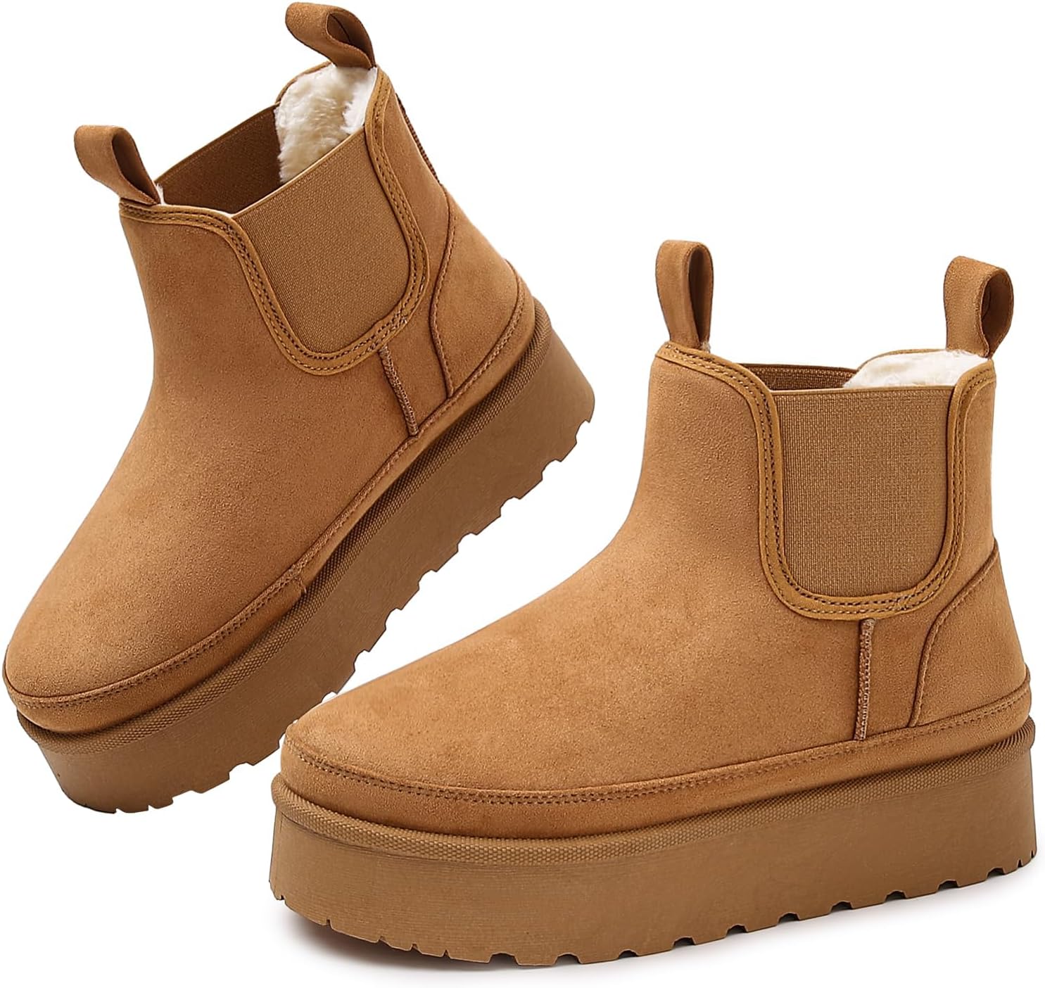 Platform Chelsea Ankle Boots for Women: Classic Winter Booties with Faux Fur Slip-On Anti-Slip Outdoor Snow Short Mini Boot in 2025