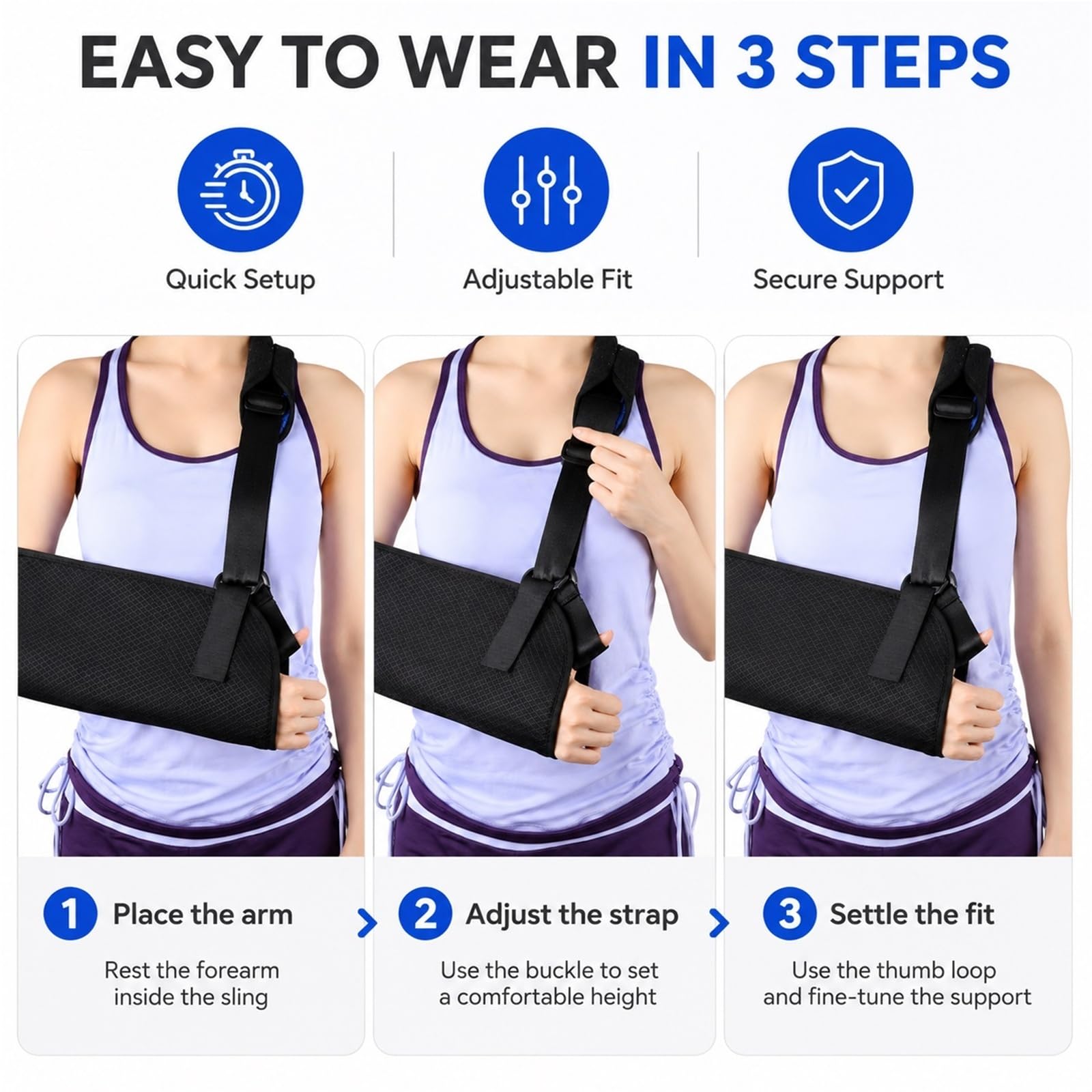 Cabestrillo para Brazo Inmovilizador de Hombro Ajustable Soporte Manguito Rotador Fractura Antebrazo Alivio Dolor Recuperación Postoperatoria Hombre Mujer Universal(L)