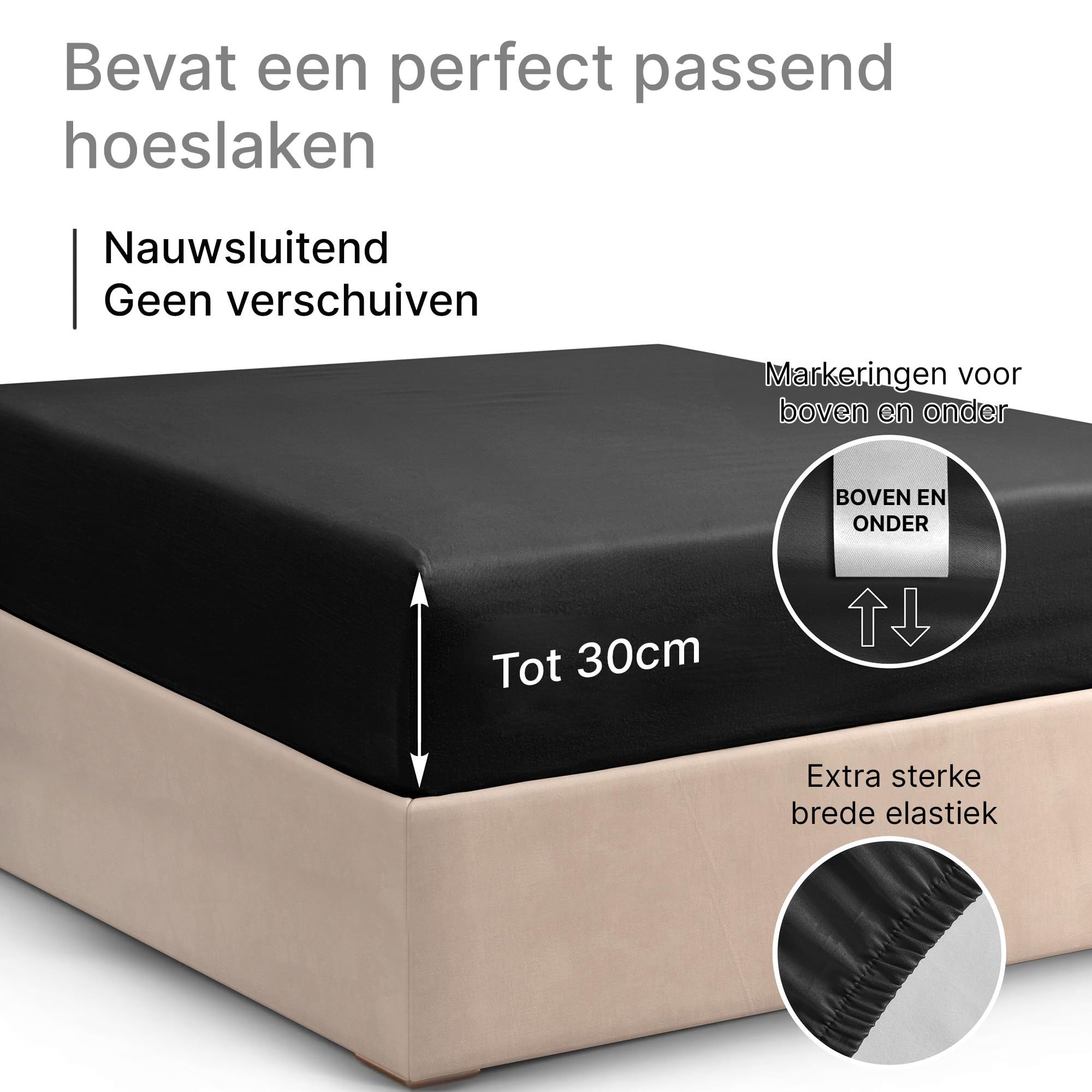 Lenzuolo con angoli 180x200 Nero, profondità 30 cm - Lussuoso lenzuolo con angoli - Per materassi fino a 30 cm (12") di altezza - Morbido, senza pieghe e traspirante - 180x200 - singola
