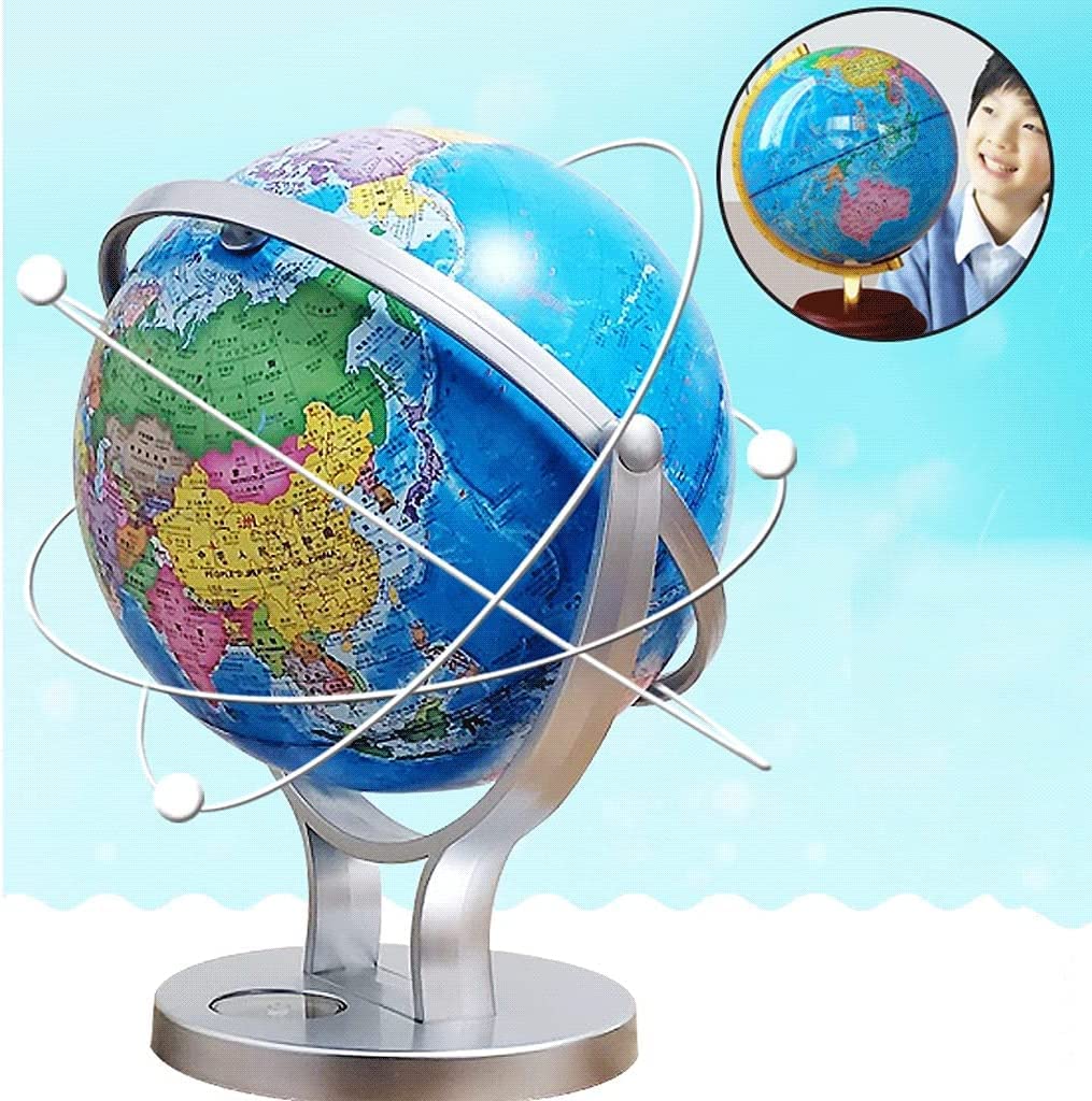 POCHY Mappamondi Globi geografici con Base in Argento Mappamondo educativo Globo Mondiale Illuminato per mappatura Viaggi Scopi educativi Pratico Moda