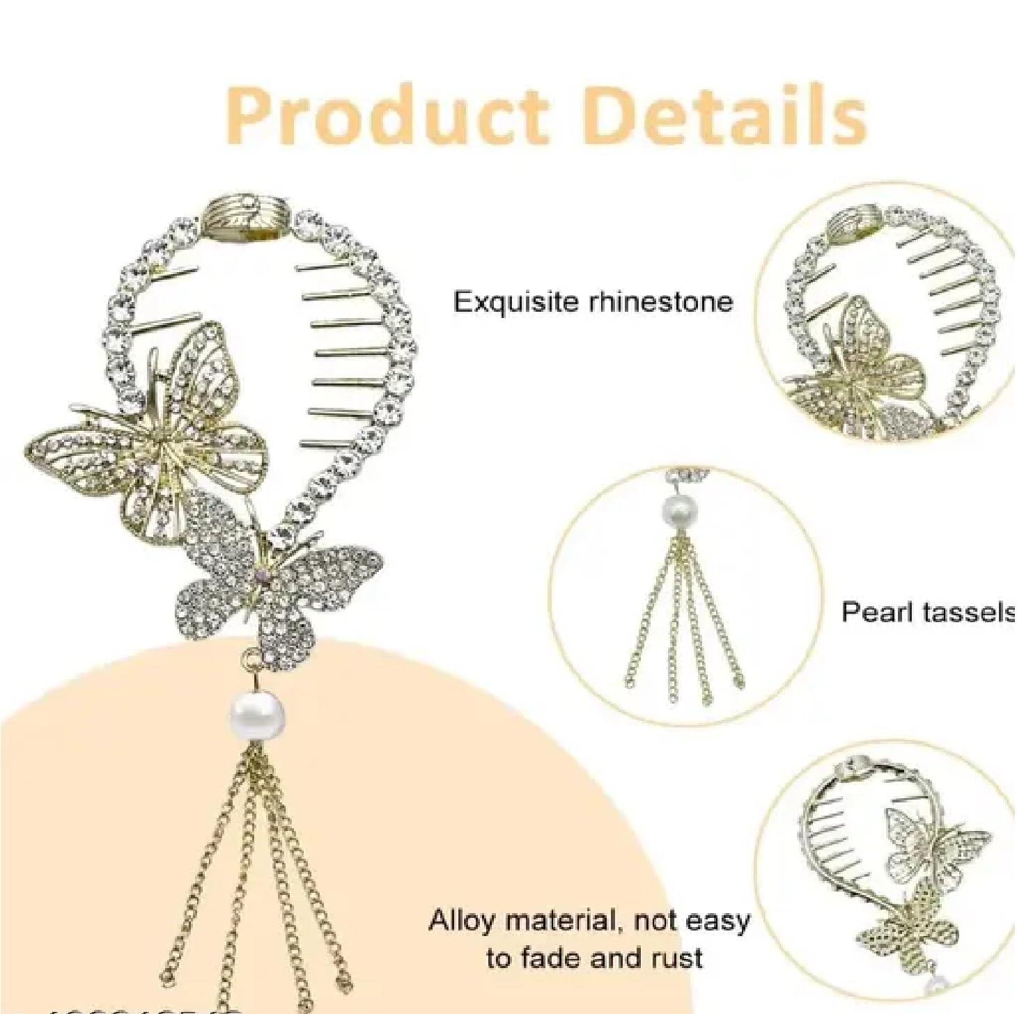 TASMAI MARKETING Butterfly Hair Clip Set, Gold Metal with Rhinestones and Tassel, Bun Clip for Hair Styling,Hair Claws Clip,Fashion Hair Supplies,Juda Clip (Twin Butterfly Rhinestone Bun) 4