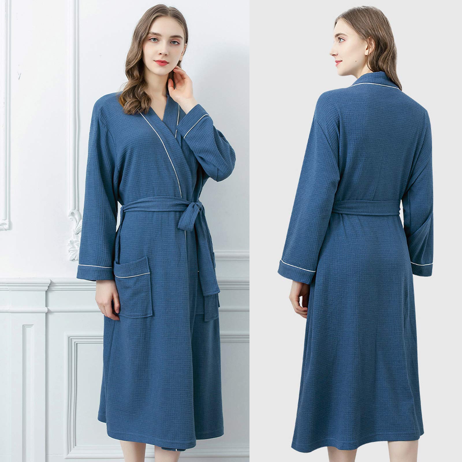 Albornoz de algodón de punto, kimono largo, con bolsillos para hombres y mujeres, spa y piscina de hotel