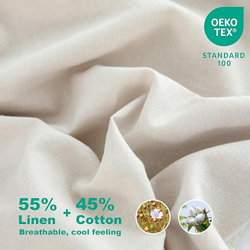 Miniatura 4 de Talasily Juego de sábanas de lino tamaño California King, mezcla de lino y algodón, juego de 4 piezas suave y transpirable para todas las