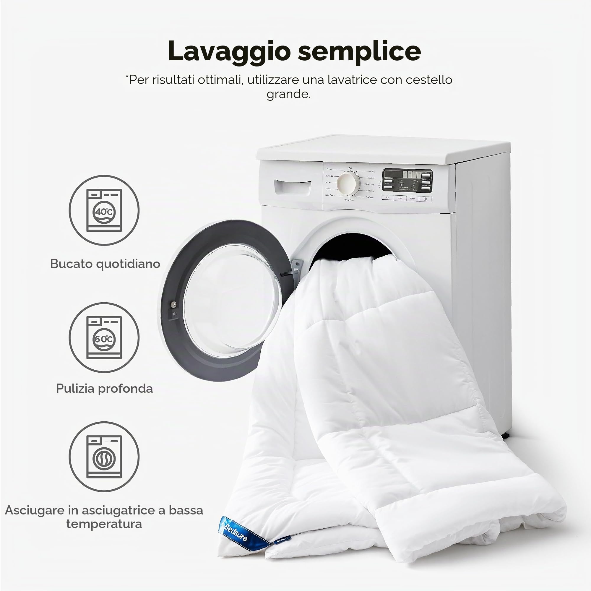 Bedsure Piumino Singolo 4 Stagioni 155x220cm - Piumone 2 in 1 Letto Matrimoniale 155 x 220, Trapunta Bianca in Microfibra Sintetica