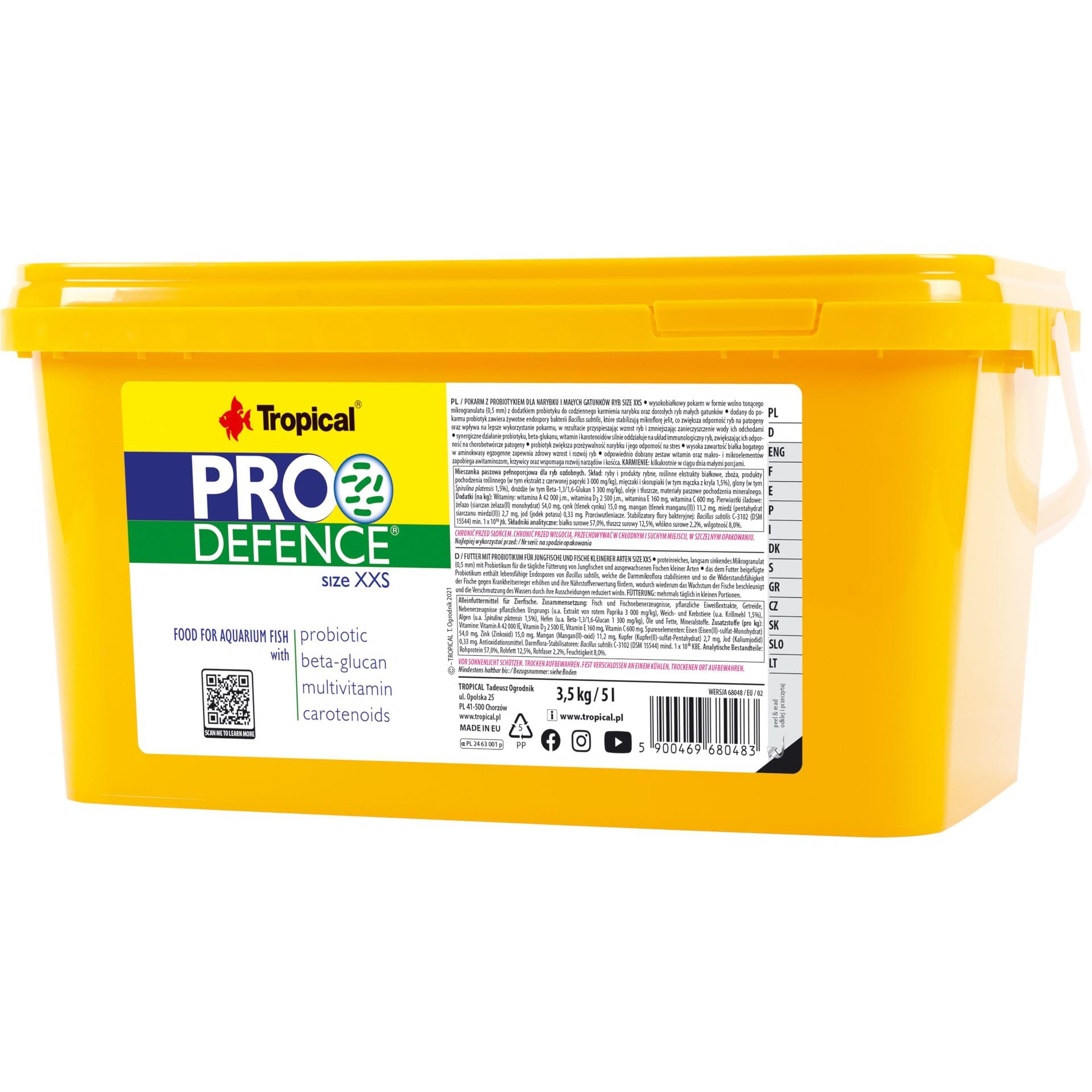 Pro Defence Size XXS (GRANULES) 5L / 3,5kg - Alimento con probiótico para alevines y Peces de Especies pequeñas