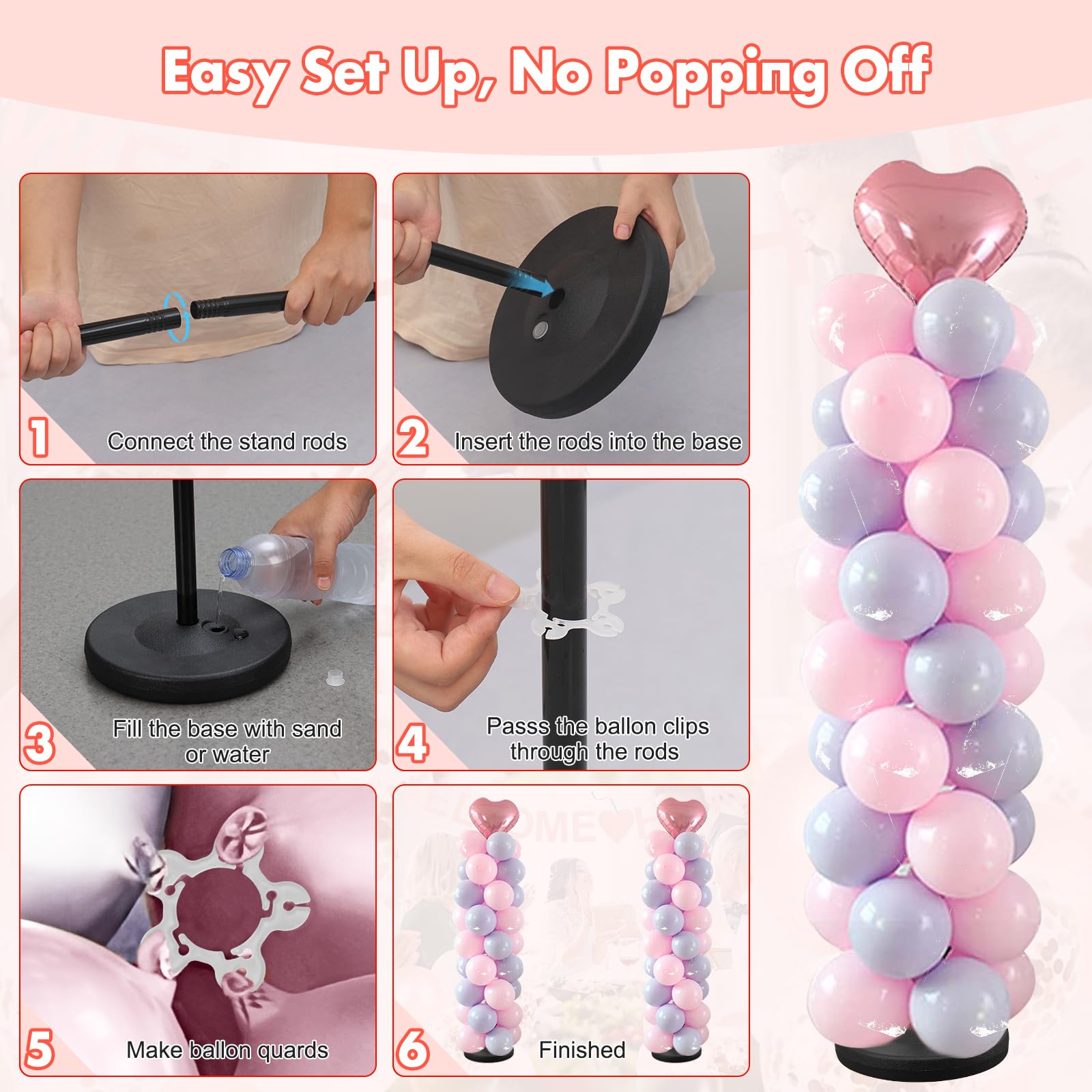Soporte para globos, juego de 2, 56 pulgadas de altura ajustable, kit de soporte de arco de columna de globos con base para suelo, centros de mesa, pilar de torre de globos para fiesta de cumpleaños,