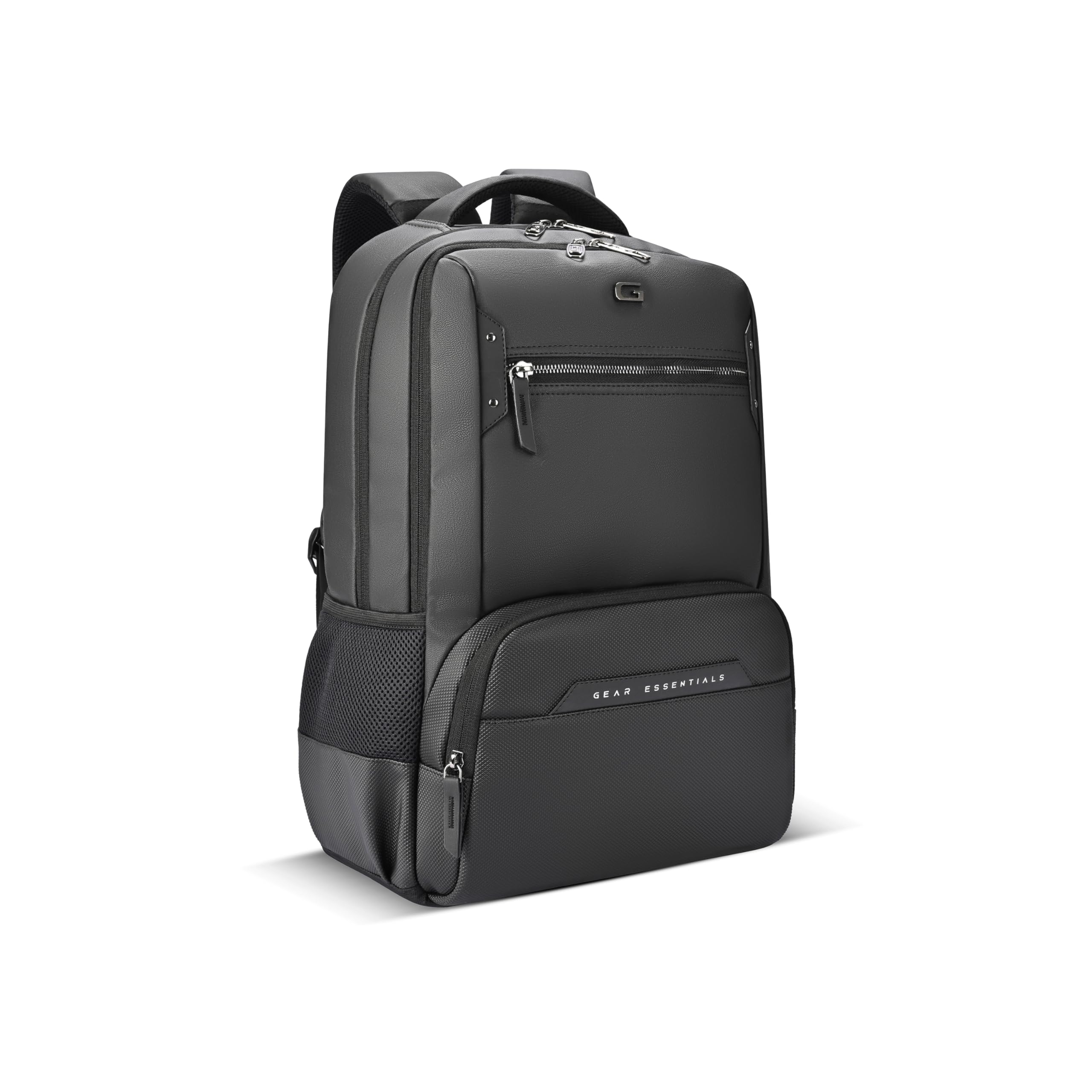 Quantum 3 18"/29L Antitheft Large Faux Leather Water Resistant Laptop backpack with Raincover/Laptop backpack/Casual Backpack/Daypack/Travel Backpack/College Bag For Men/Women(Black-Black)