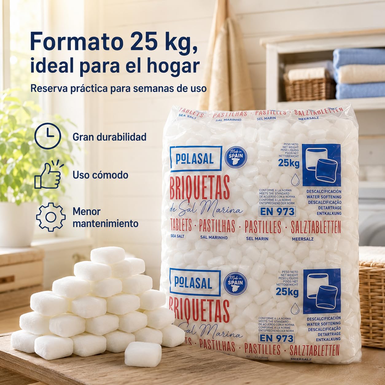 Sal natural en pastillas para descalcificador - Saco de 25 kg