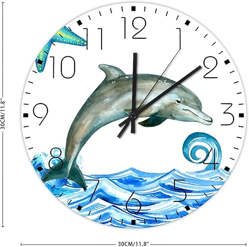 Miniatura 3 de Relojes de pared silenciosos de 12 pulgadas sin tictac, tema náutico de océano, playa, océano, ballena, tiburón, decoración de pared para habitación