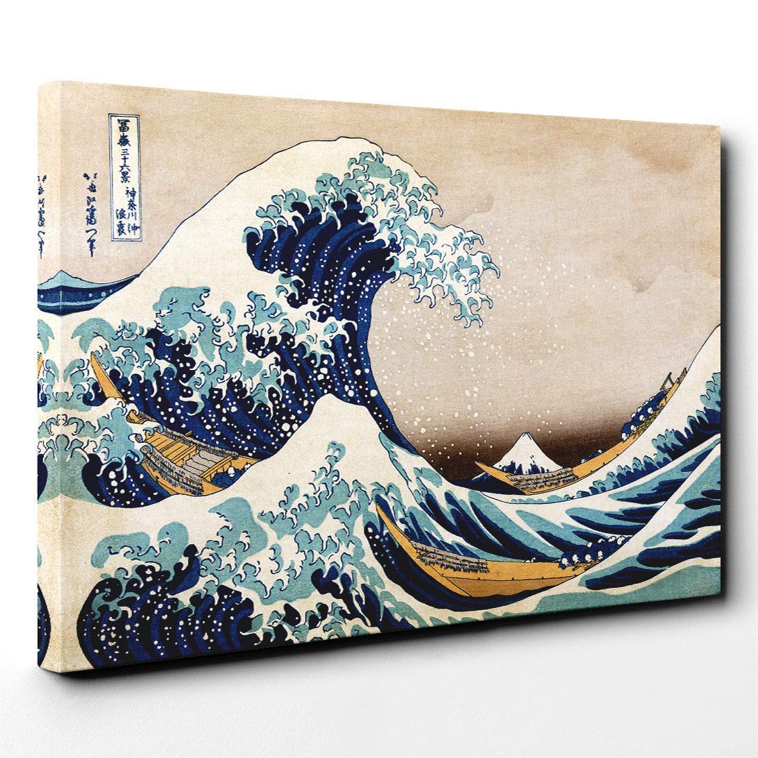 Oriental Hokusai Under The Wave of Off Kanagawa Canvas Print | Gallery Wrapped 30mm Frame Wall Art | 24x16 inches | Ready to Hang | Asian Seascape Picture | Living Room Bedroom Lounge Office