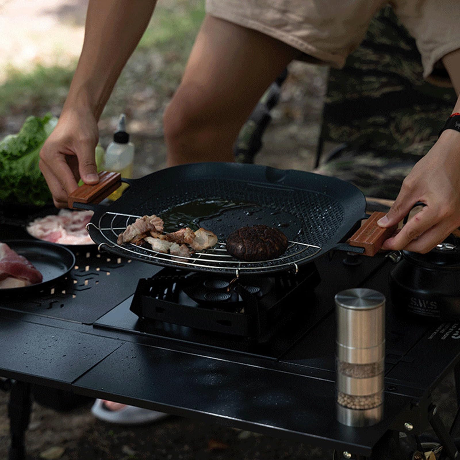 Tragbare Aluminium-Teller mit abnehmbarem Griff für Camping und Picknicks, Küchenzubehör